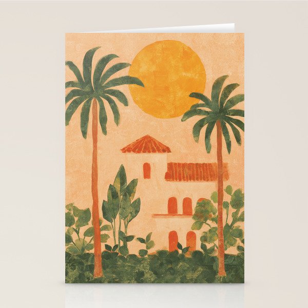 Sun Drenched Casa with Palms Mediterranean Tropical Vibes Stationery Card Gallery Image 2