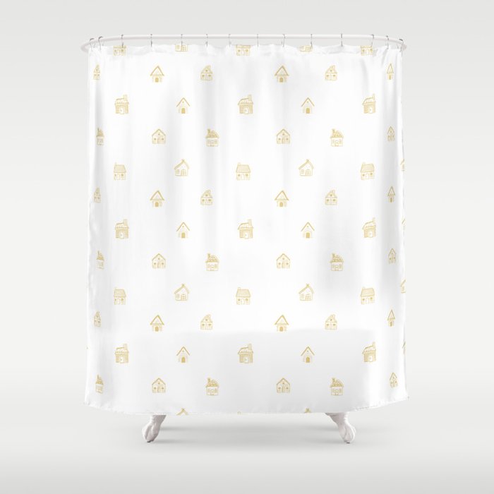 Winter christmas gingerbread house doodle pattern Shower Curtain Gallery Image 1
