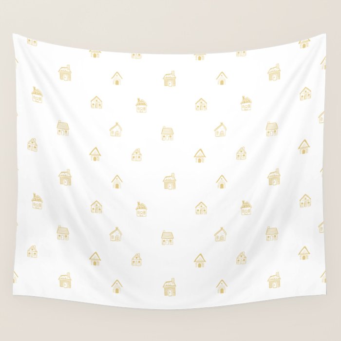 Winter christmas gingerbread house doodle pattern Wall Tapestry Gallery Image 4