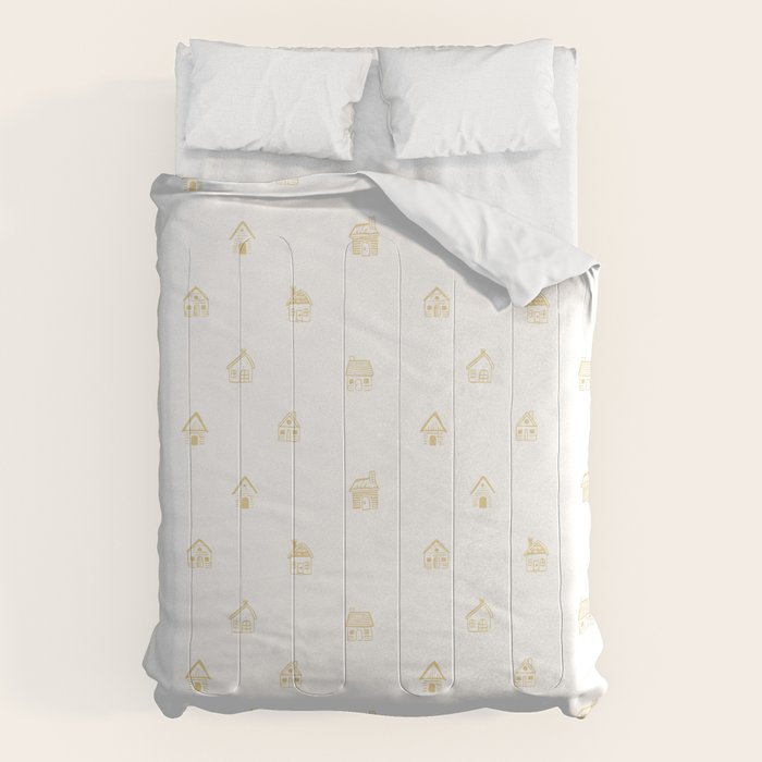 Winter christmas gingerbread house doodle pattern Comforter Gallery Image 1