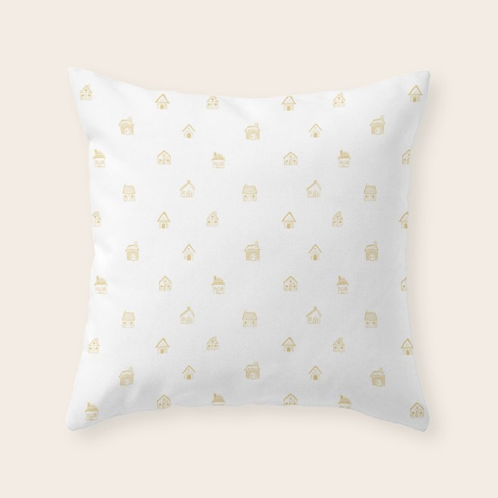 Winter christmas gingerbread house doodle pattern Throw Pillow Gallery Image 6