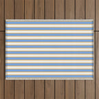 Vintage Cabana Stripe Pastel Blue And Gold Retro Coastal Beach Vibe Outdoor Rug Gallery Image 1