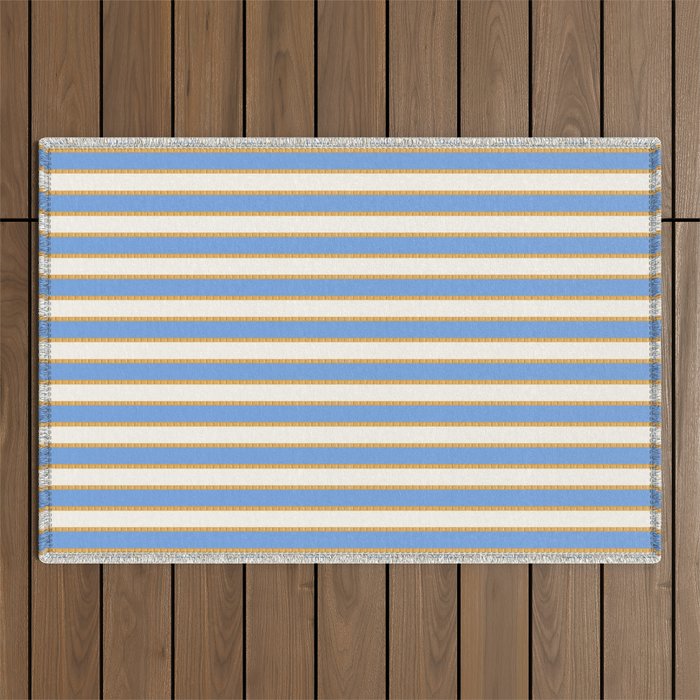 Vintage Cabana Stripe Pastel Blue And Gold Retro Coastal Beach Vibe Outdoor Rug Gallery Image 1