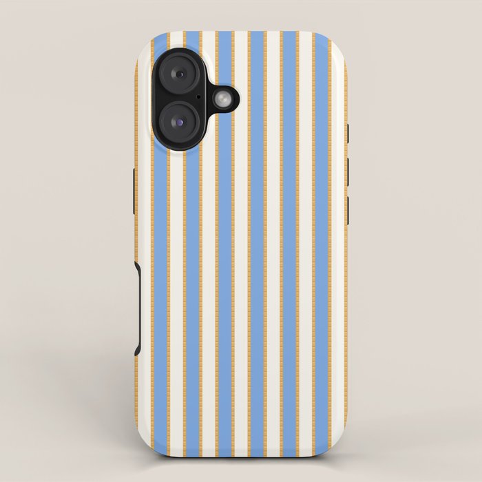 Vintage Cabana Stripe Pastel Blue And Gold Retro Coastal Beach Vibe iPhone Case Gallery Image 1