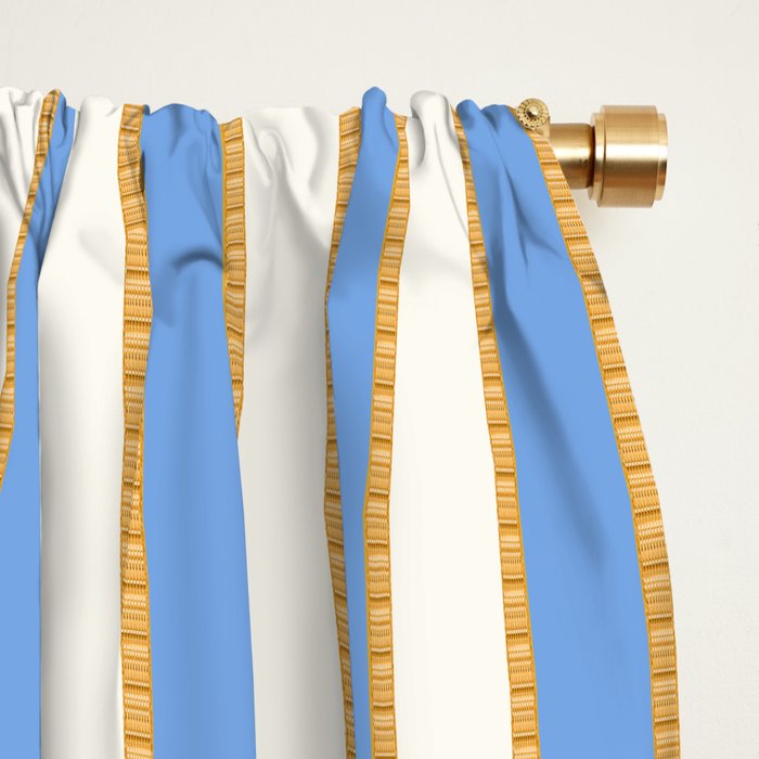 Vintage Cabana Stripe Pastel Blue And Gold Retro Coastal Beach Vibe Window Curtain Gallery Image 2