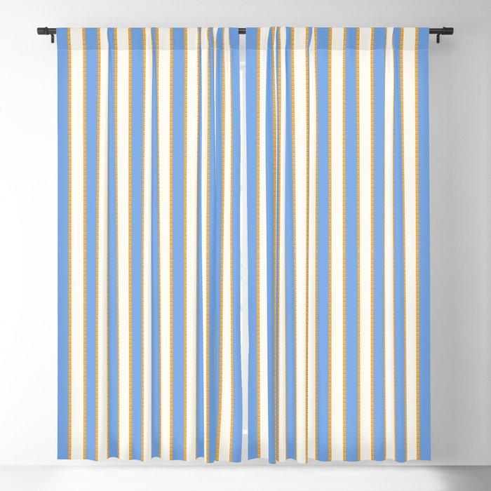 Vintage Cabana Stripe Pastel Blue And Gold Retro Coastal Beach Vibe Window Curtain Gallery Image 1
