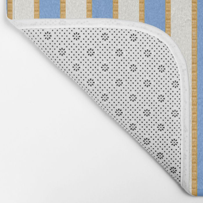 Vintage Cabana Stripe Pastel Blue And Gold Retro Coastal Beach Vibe Bath Mat Gallery Image 2