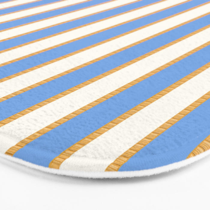 Vintage Cabana Stripe Pastel Blue And Gold Retro Coastal Beach Vibe Bath Mat Gallery Image 3