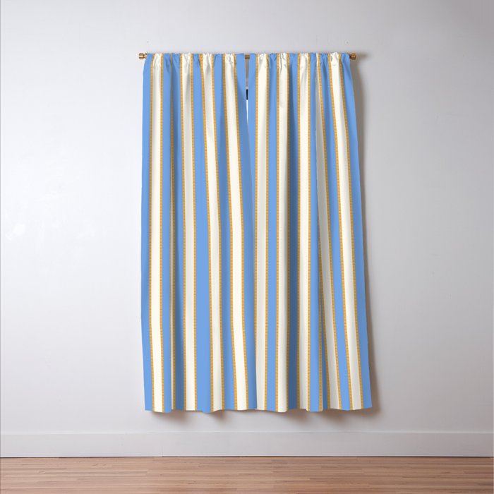Vintage Cabana Stripe Pastel Blue And Gold Retro Coastal Beach Vibe Window Curtain Gallery Image 3