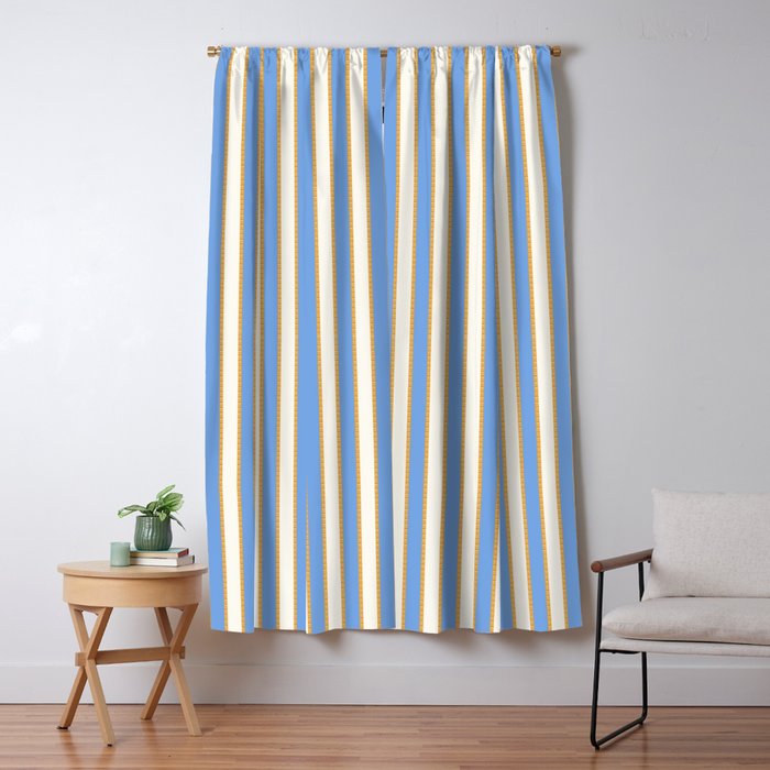 Vintage Cabana Stripe Pastel Blue And Gold Retro Coastal Beach Vibe Window Curtain Gallery Image 5