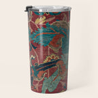 Flowery Arabic Rug I // 17th Century Colorful Plum Red Light Teal Sapphire Navy Blue Ornate Pattern Travel Mug Gallery Image 3
