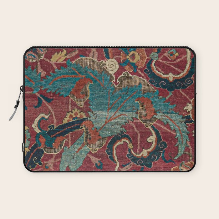 Flowery Arabic Rug I // 17th Century Colorful Plum Red Light Teal Sapphire Navy Blue Ornate Pattern Laptop Sleeve Gallery Image 1