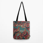 Flowery Arabic Rug I // 17th Century Colorful Plum Red Light Teal Sapphire Navy Blue Ornate Pattern Tote Bag Gallery Image 2