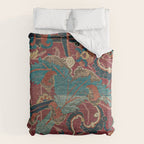 Flowery Arabic Rug I // 17th Century Colorful Plum Red Light Teal Sapphire Navy Blue Ornate Pattern Duvet Cover Gallery Image 6