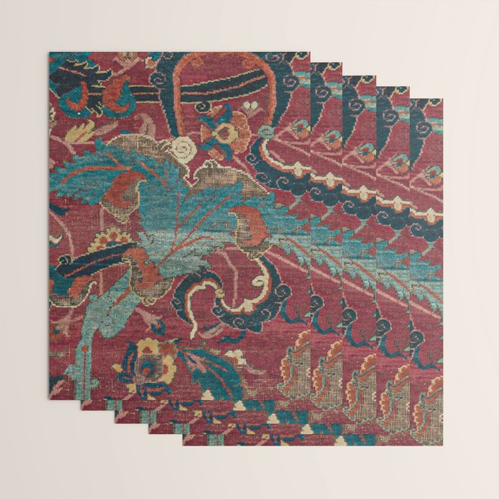 Flowery Arabic Rug I // 17th Century Colorful Plum Red Light Teal Sapphire Navy Blue Ornate Pattern Wrapping Paper Gallery Image 3