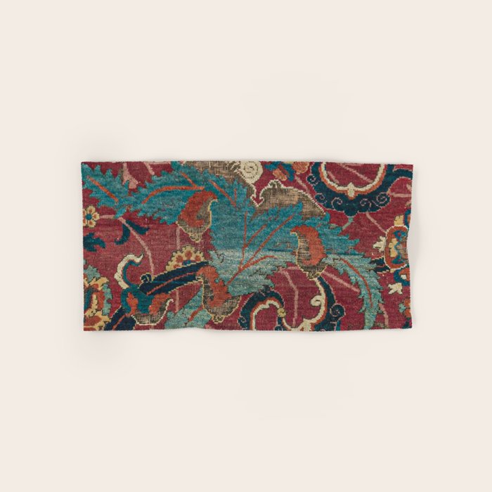 Flowery Arabic Rug I // 17th Century Colorful Plum Red Light Teal Sapphire Navy Blue Ornate Pattern Bath Towel Gallery Image 1