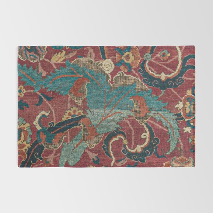 Flowery Arabic Rug I // 17th Century Colorful Plum Red Light Teal Sapphire Navy Blue Ornate Pattern Rug Gallery Image 2