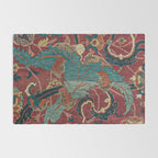 Flowery Arabic Rug I // 17th Century Colorful Plum Red Light Teal Sapphire Navy Blue Ornate Pattern Rug Gallery Image 2