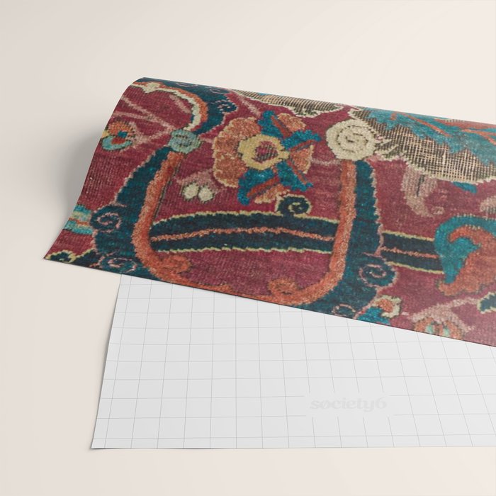 Flowery Arabic Rug I // 17th Century Colorful Plum Red Light Teal Sapphire Navy Blue Ornate Pattern Wrapping Paper Gallery Image 2
