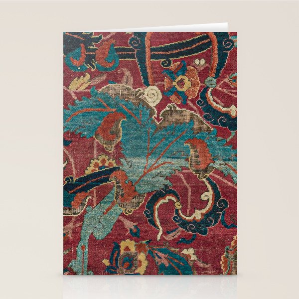Flowery Arabic Rug I // 17th Century Colorful Plum Red Light Teal Sapphire Navy Blue Ornate Pattern Stationery Card Gallery Image 1