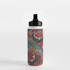 Flowery Arabic Rug I // 17th Century Colorful Plum Red Light Teal Sapphire Navy Blue Ornate Pattern Water Bottle Gallery Image 2