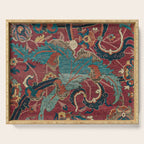 Flowery Arabic Rug I // 17th Century Colorful Plum Red Light Teal Sapphire Navy Blue Ornate Pattern Serving Tray Gallery Image 1