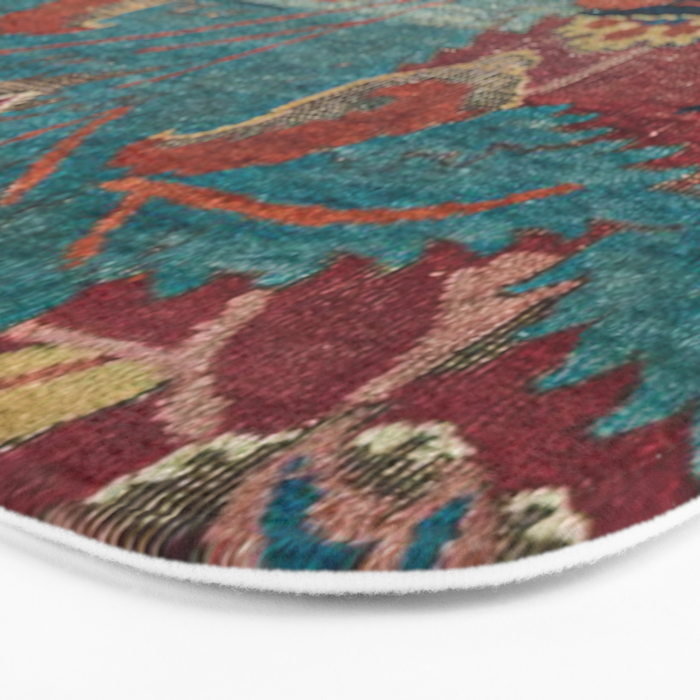 Flowery Arabic Rug I // 17th Century Colorful Plum Red Light Teal Sapphire Navy Blue Ornate Pattern Bath Mat Gallery Image 3