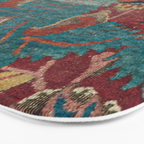 Flowery Arabic Rug I // 17th Century Colorful Plum Red Light Teal Sapphire Navy Blue Ornate Pattern Bath Mat Gallery Image 3