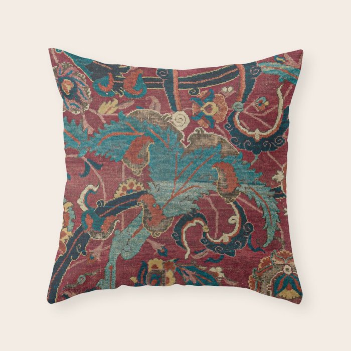 Flowery Arabic Rug I // 17th Century Colorful Plum Red Light Teal Sapphire Navy Blue Ornate Pattern Throw Pillow Gallery Image 6