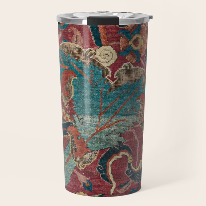 Flowery Arabic Rug I // 17th Century Colorful Plum Red Light Teal Sapphire Navy Blue Ornate Pattern Travel Mug Gallery Image 1