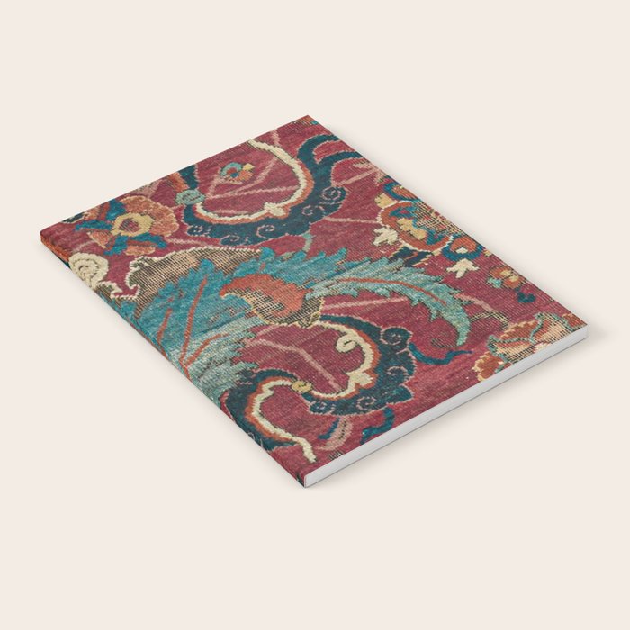 Flowery Arabic Rug I // 17th Century Colorful Plum Red Light Teal Sapphire Navy Blue Ornate Pattern Notebook Gallery Image 1