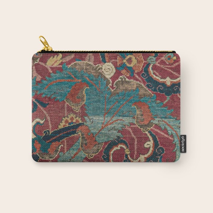 Flowery Arabic Rug I // 17th Century Colorful Plum Red Light Teal Sapphire Navy Blue Ornate Pattern Carry All Pouch Gallery Image 1