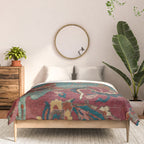 Flowery Arabic Rug I // 17th Century Colorful Plum Red Light Teal Sapphire Navy Blue Ornate Pattern Comforter Gallery Image 3
