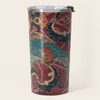 Flowery Arabic Rug I // 17th Century Colorful Plum Red Light Teal Sapphire Navy Blue Ornate Pattern Travel Mug Gallery Image 2