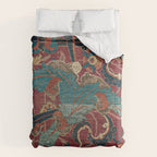 Flowery Arabic Rug I // 17th Century Colorful Plum Red Light Teal Sapphire Navy Blue Ornate Pattern Comforter Gallery Image 6