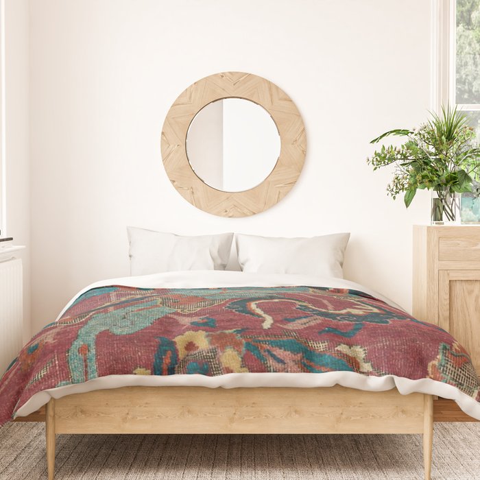 Flowery Arabic Rug I // 17th Century Colorful Plum Red Light Teal Sapphire Navy Blue Ornate Pattern Duvet Cover Gallery Image 3