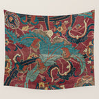 Flowery Arabic Rug I // 17th Century Colorful Plum Red Light Teal Sapphire Navy Blue Ornate Pattern Wall Tapestry Gallery Image 4
