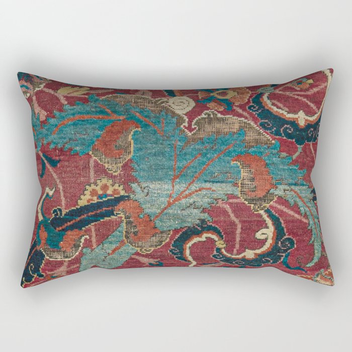 Flowery Arabic Rug I // 17th Century Colorful Plum Red Light Teal Sapphire Navy Blue Ornate Pattern Rectangular Pillow Gallery Image 2
