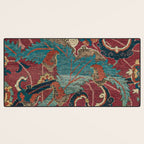 Flowery Arabic Rug I // 17th Century Colorful Plum Red Light Teal Sapphire Navy Blue Ornate Pattern Desk Mat Gallery Image 3