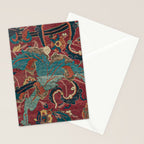 Flowery Arabic Rug I // 17th Century Colorful Plum Red Light Teal Sapphire Navy Blue Ornate Pattern Stationery Card Gallery Image 2