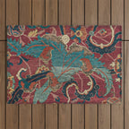 Flowery Arabic Rug I // 17th Century Colorful Plum Red Light Teal Sapphire Navy Blue Ornate Pattern Outdoor Rug Gallery Image 1