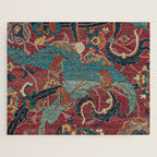 Flowery Arabic Rug I // 17th Century Colorful Plum Red Light Teal Sapphire Navy Blue Ornate Pattern Jigsaw Puzzle Gallery Image 1