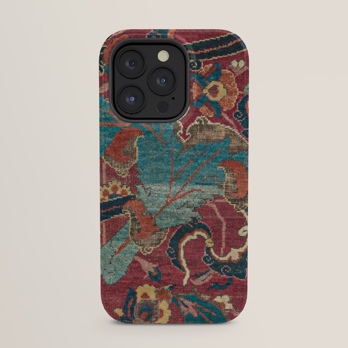 Flowery Arabic Rug I // 17th Century Colorful Plum Red Light Teal Sapphire Navy Blue Ornate Pattern iPhone Case Gallery Image 23