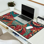 Flowery Arabic Rug I // 17th Century Colorful Plum Red Light Teal Sapphire Navy Blue Ornate Pattern Desk Mat Gallery Image 2