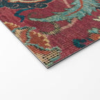 Flowery Arabic Rug I // 17th Century Colorful Plum Red Light Teal Sapphire Navy Blue Ornate Pattern Welcome Mat Gallery Image 2