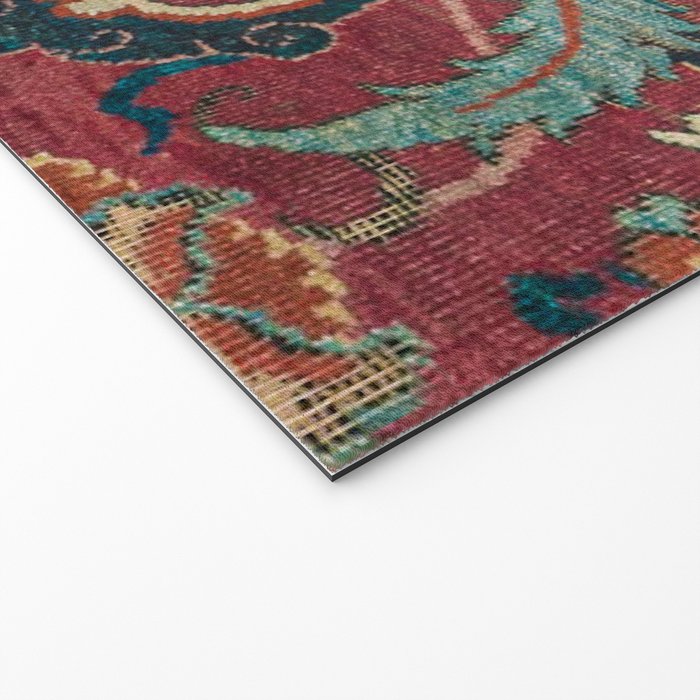 Flowery Arabic Rug I // 17th Century Colorful Plum Red Light Teal Sapphire Navy Blue Ornate Pattern Welcome Mat Gallery Image 2