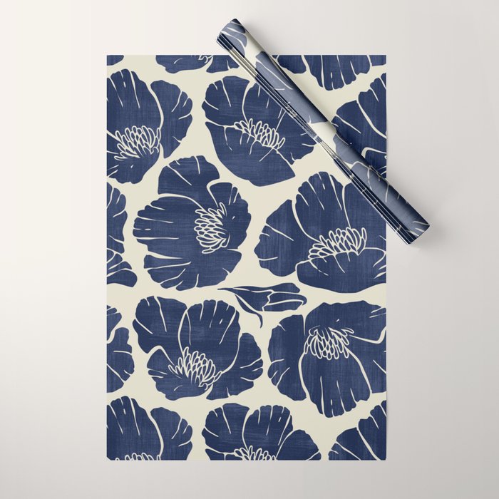 Poppies Indigo Wrapping Paper Gallery Image 1
