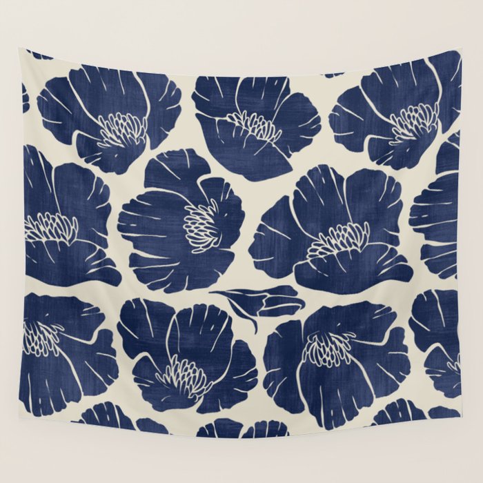 Poppies Indigo Wall Tapestry Gallery Image 1