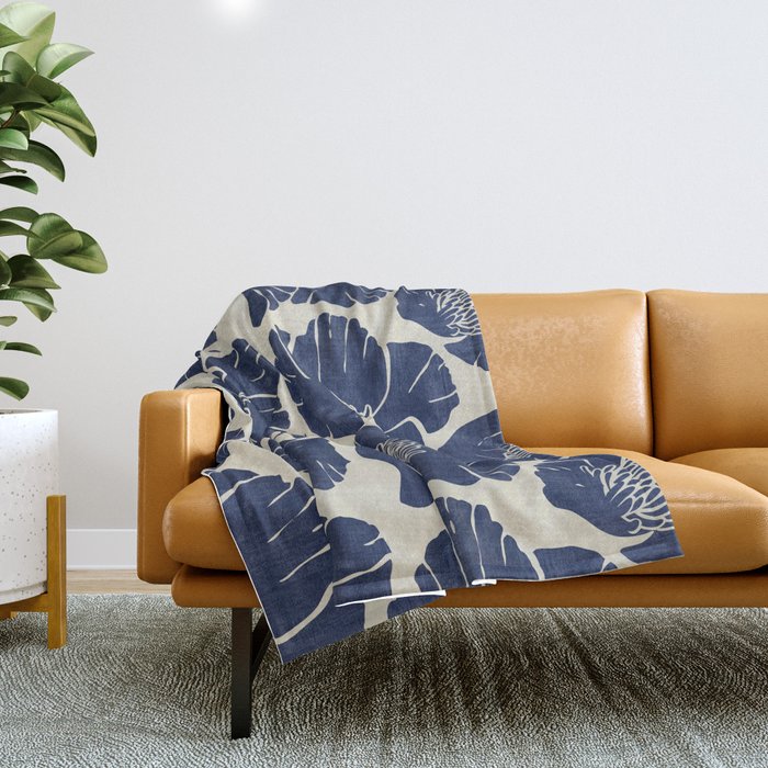 Poppies Indigo Throw Blanket Gallery Image 1