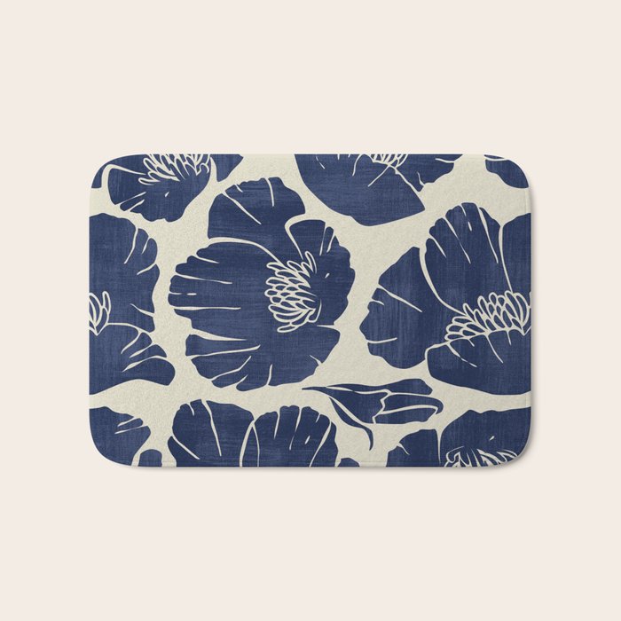 Poppies Indigo Bath Mat Gallery Image 1